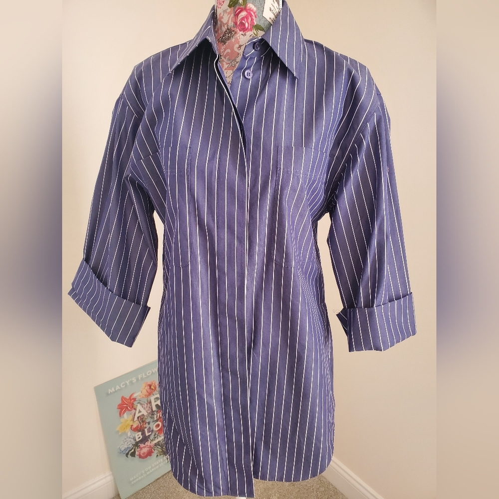 Lafayette 148 New York Blue and White Dress Shirt Sz 4-6